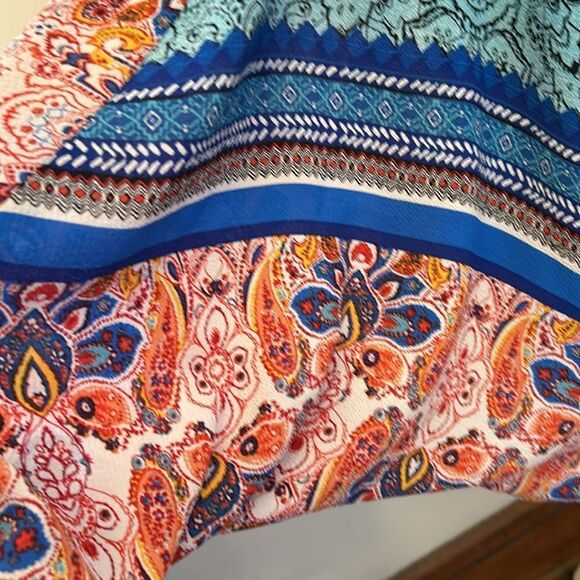 Coco Bianco royal blue red V neck tie waist bat wing blouse Size L EUC - Picture 4 of 8